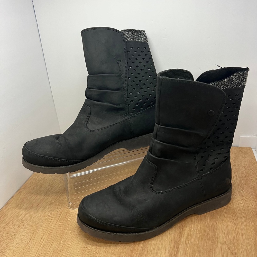 The North Face Ballad Tall Leather Boots Women Size 11 Black Slouchy CDK6 Winter